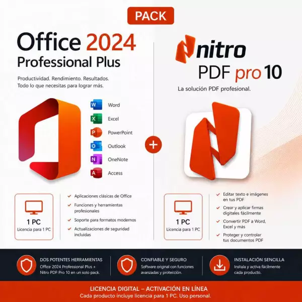 Pack Office 2024 Professional Plus + Nitro PDF Pro 10 para Windows