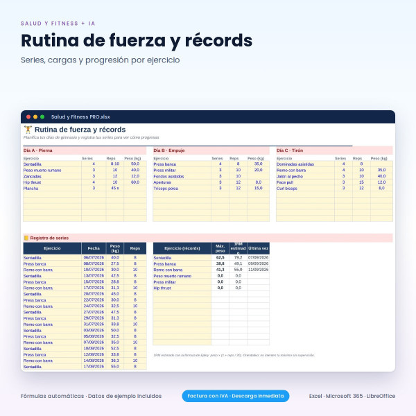 Plantilla Excel de Hábitos y Entrenamiento + 4 Asistentes IA