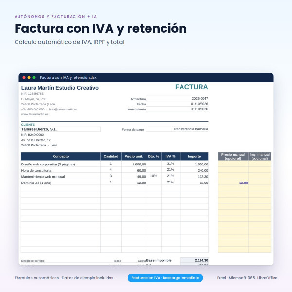 Plantilla Excel Autónomos: Factura, IVA, IRPF, 303 y 130