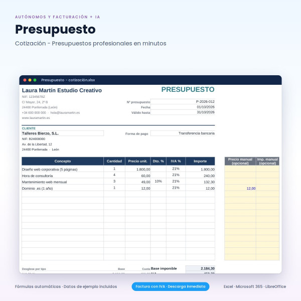 Plantilla Excel Autónomos: Factura, IVA, IRPF, 303 y 130