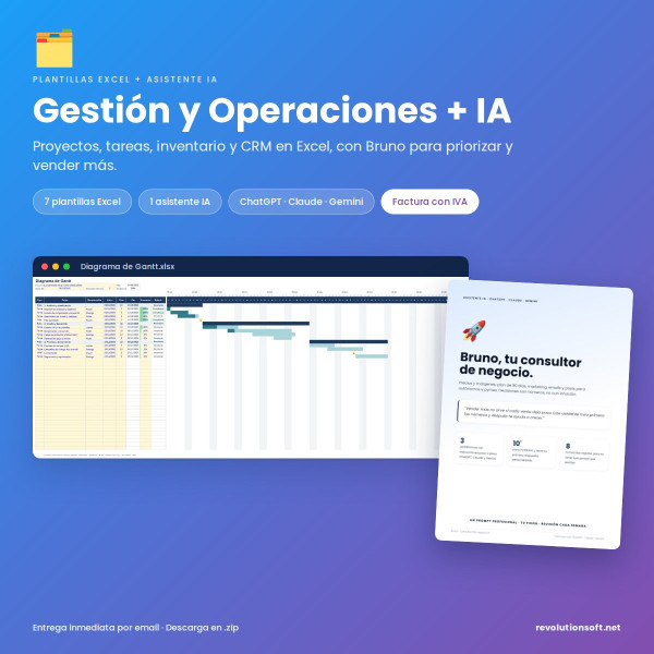 Plantillas Excel de Gantt, CRM e Inventario + Consultor IA
