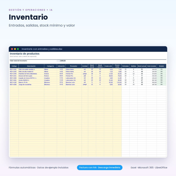 Plantillas Excel de Gantt, CRM e Inventario + Consultor IA