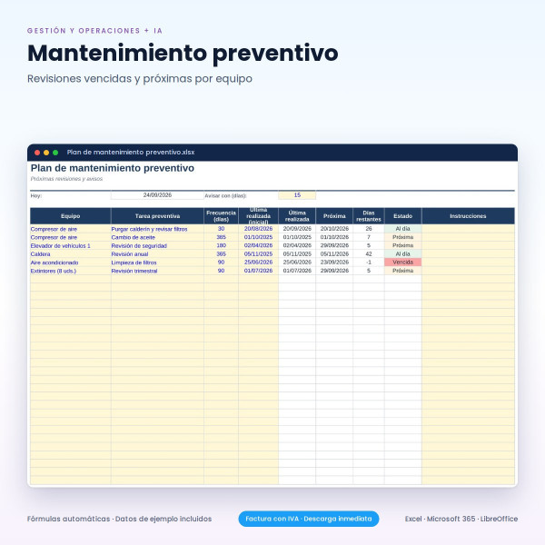 Plantillas Excel de Gantt, CRM e Inventario + Consultor IA