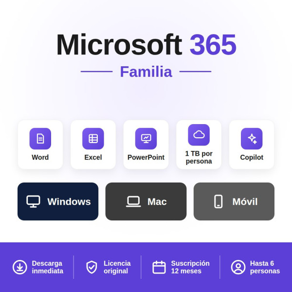 Microsoft 365 Familia para 6 PC o Macs - Suscripción 12 meses
