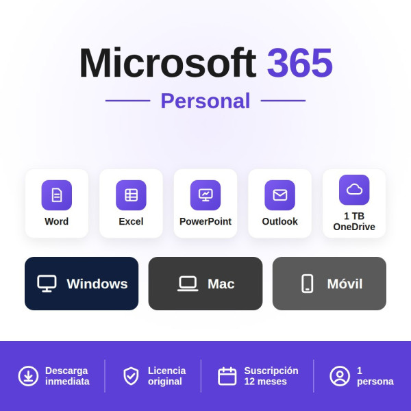Microsoft 365 Personal 1-PC/MAC + Tablet - suscripción 12 meses