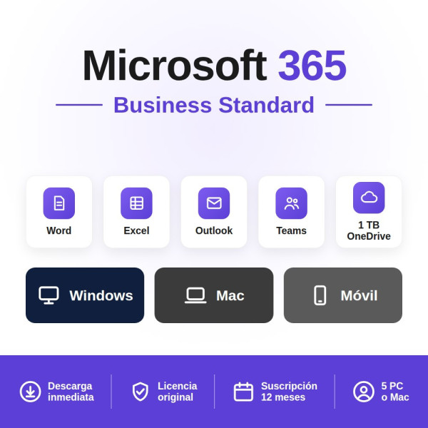 Microsoft 365 Empresa Estándar (Business Standard) - 5 PCs/MAC - suscripción 12 meses