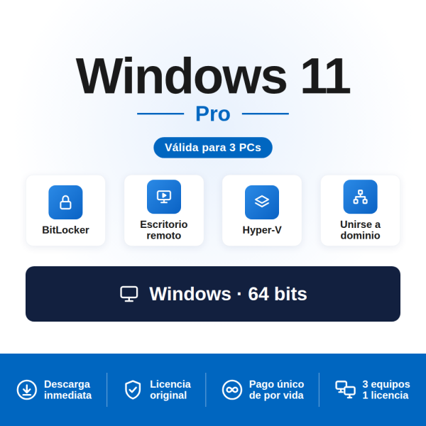 Comprar Windows 11 Pro para 3 PCs | Licencia con Factura IVA | Envío Inmediato