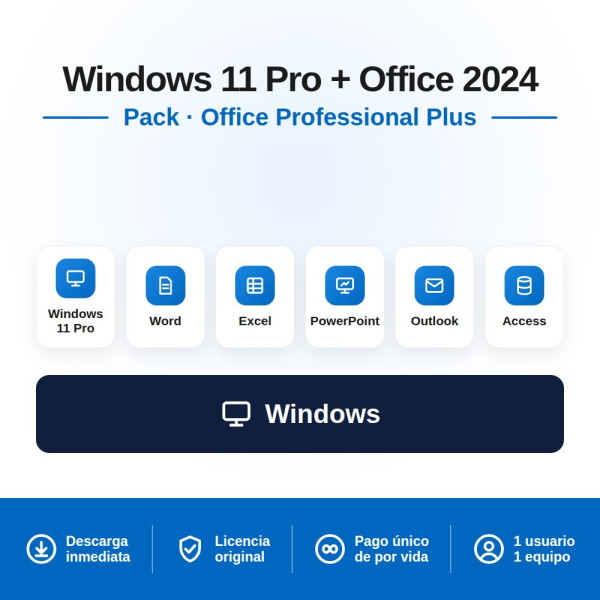 Licencia Windows 11 PRO + Office 2024 PRO PLUS para 1 PC