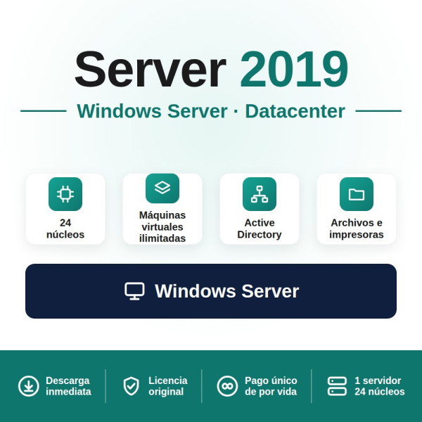 Licencia Microsoft Windows Server 2019 Datacenter - 16 cores