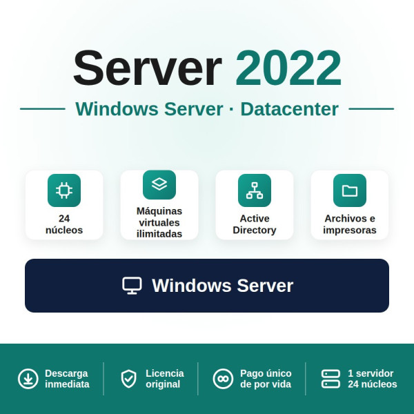 Licencia Microsoft Windows Server 2022 Datacenter a un precio único