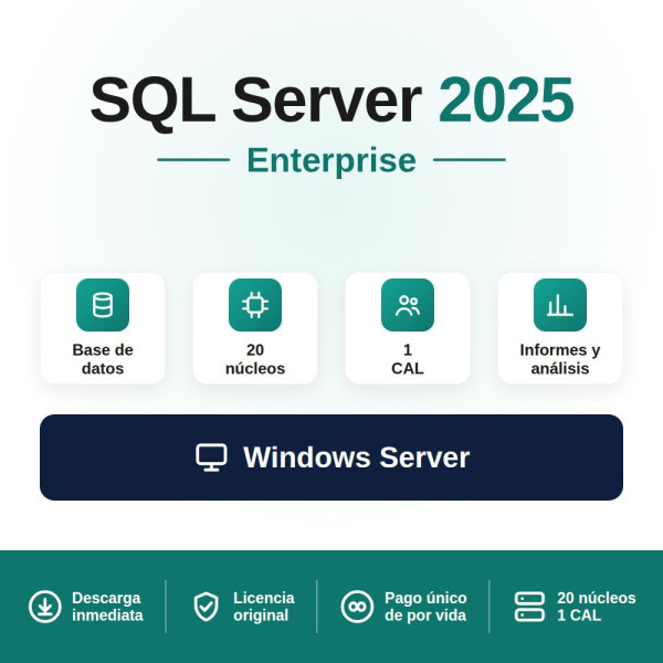 Licencia Microsoft SQL Server 2025 Enterprise - 20 cores - 1 Cal