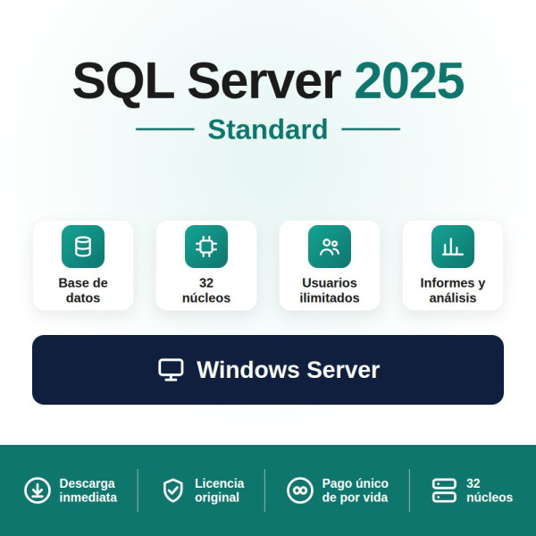 Comprar SQL Server 2025 Standard | Base de Datos con IA | Factura IVA