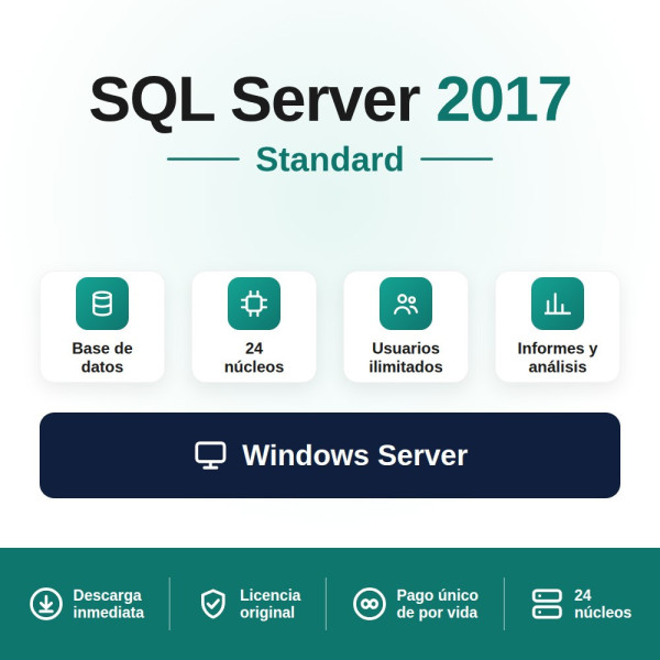 Licencia Microsoft SQL Server 2017 Standard - 16 cores - Usuarios Ilimitados