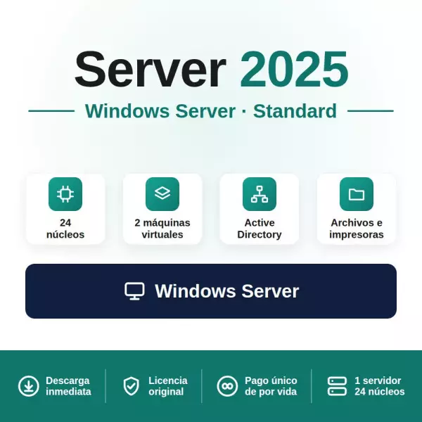 Comprar Windows Server 2025 Standard (24 Cores) | Licencia Servidor Potente