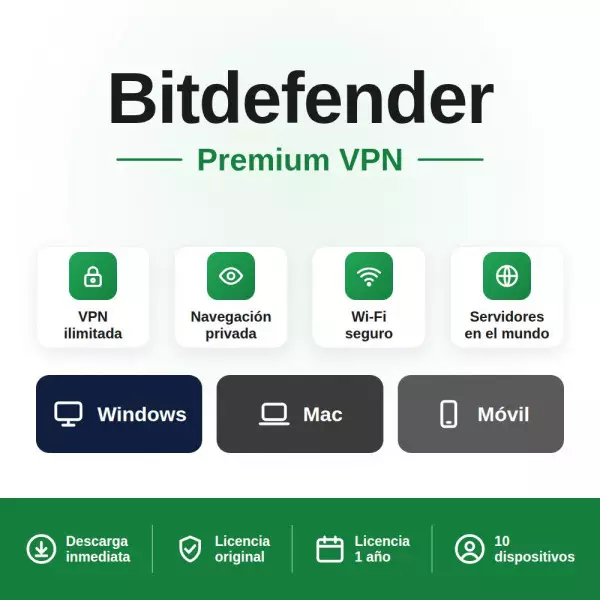 Bitdefender Premium VPN - 10 dispositivos - 1 año