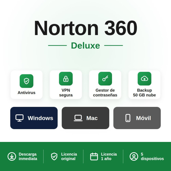 Norton 360 Deluxe 5-Devices + 50 GB Cloudstorage - 1 year
