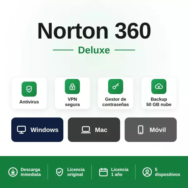 Norton 360 Deluxe 5-Devices + 50 GB Cloudstorage - 1 year