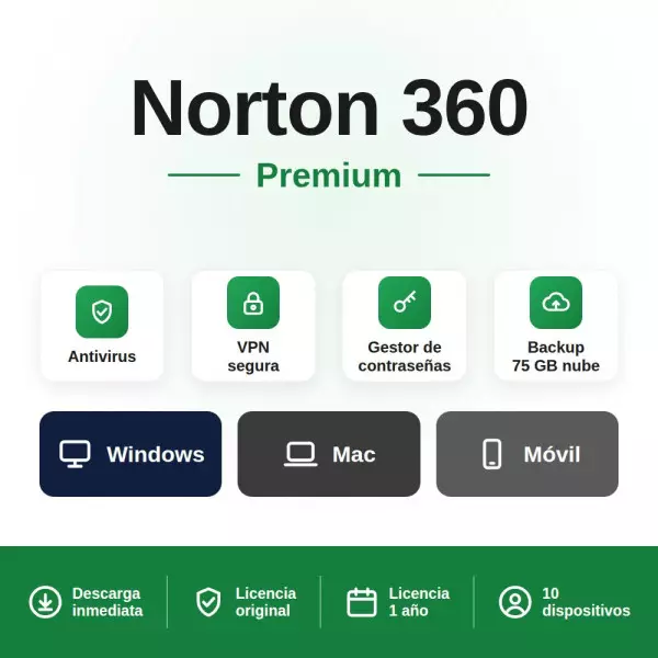 Norton 360 Premium 10-Devices + 75 GB Cloudstorage - 1 year