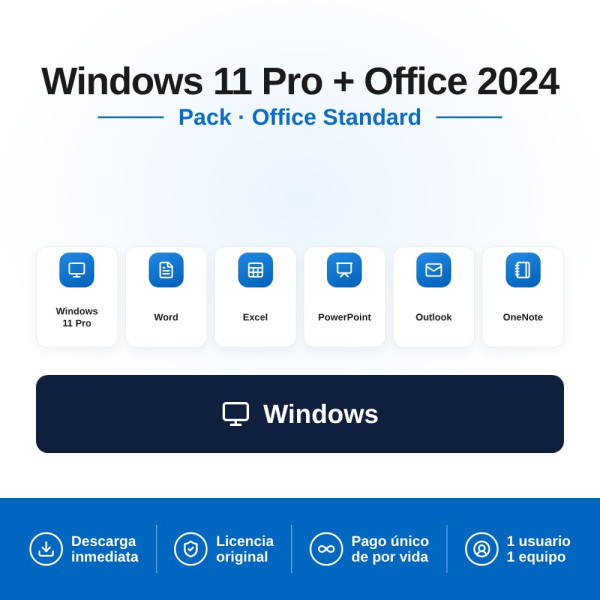 Licencia Windows 11 PRO + Office 2024 Standard para 1 PC