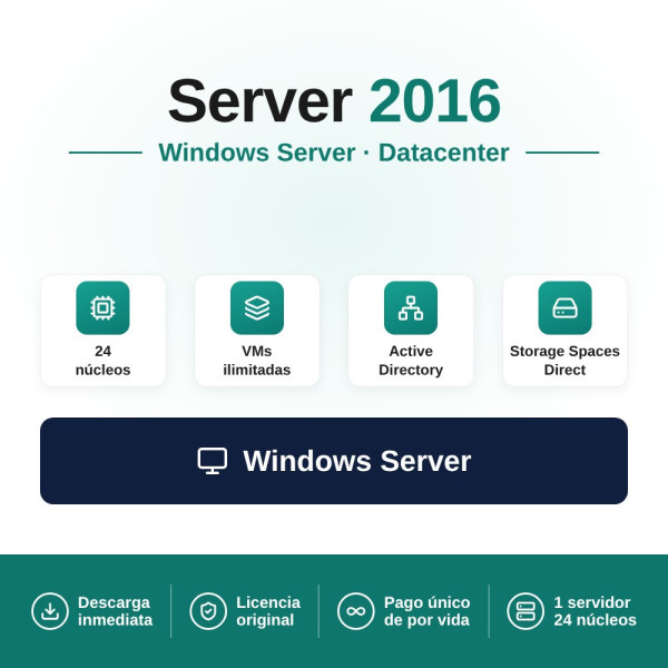 Licencia Microsoft Windows Server 2016 Datacenter - 16 cores