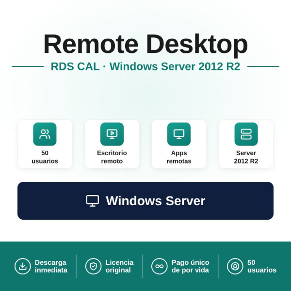 Remote Desktop Services - (50 Usuarios) para Windows Server 2012 / 2012 R2