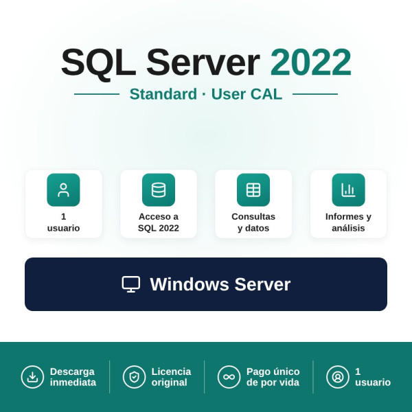 Comprar Microsoft SQL Server 2022 Standard User CAL al mejor precio
