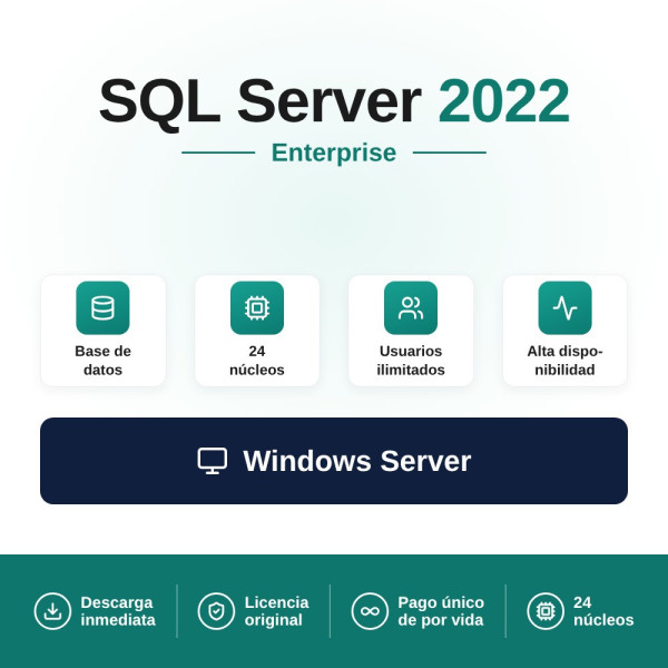 Licencia Microsoft SQL Server 2022 Enterprise - 24 cores - Usuarios Ilimitados