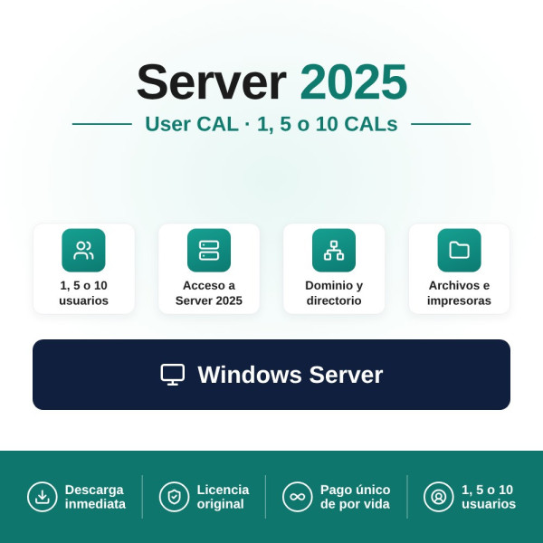 Comprar Microsoft Windows Server 2025 User CAL - Mejora tu Red