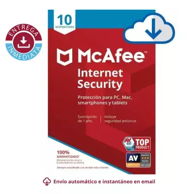 McAfee Internet Security - 10 dispositivos - 1 año por 12,23 €